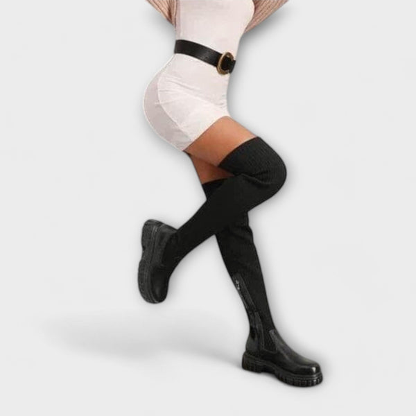 LUREWA | Botki Overknee z Grubą Podeszwą 