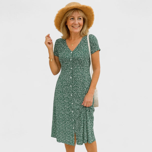 CAVEL | Sukienka z Guzikami i Dekoltem w Serek 