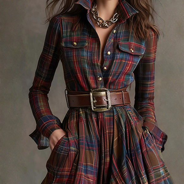 MARNIE | Elegancka długa sukienka w kratę