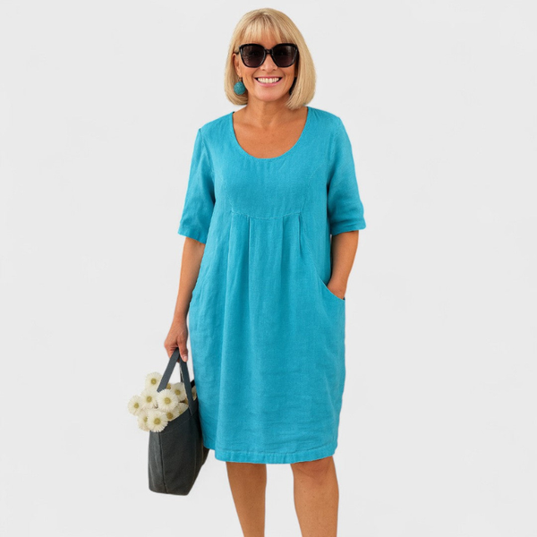 MARLEJ | Codzienna Lniana Sukienka z Kieszeniami 