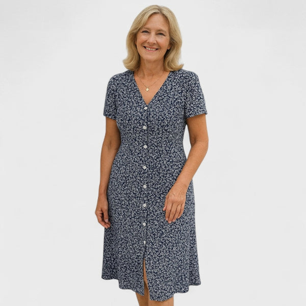 CAVEL | Sukienka z Guzikami i Dekoltem w Serek 