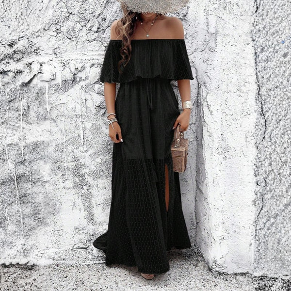 BEATRIZ | Biała Sukienka Maxi w Groszki