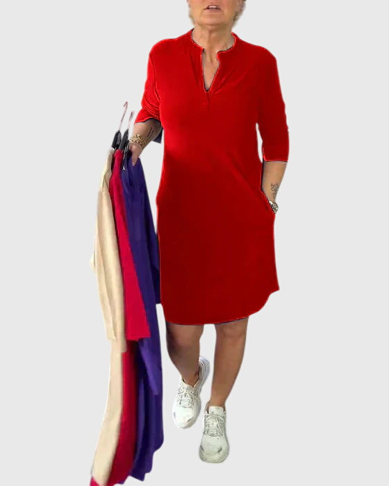 Katherine | Solid V-Neck Sukienka