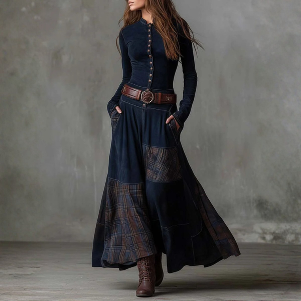 HELENA | Sukienka maxi z zamszu w stylu vintage