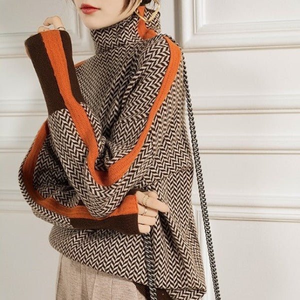 CLEMENCE | Sweter z golfem w kontrastowe paski