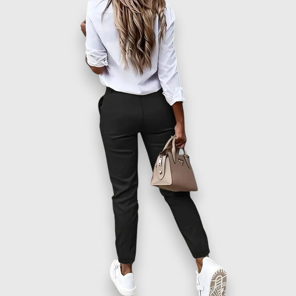 LINA | Czarne Slim Jogger Spodnie Biznesowe